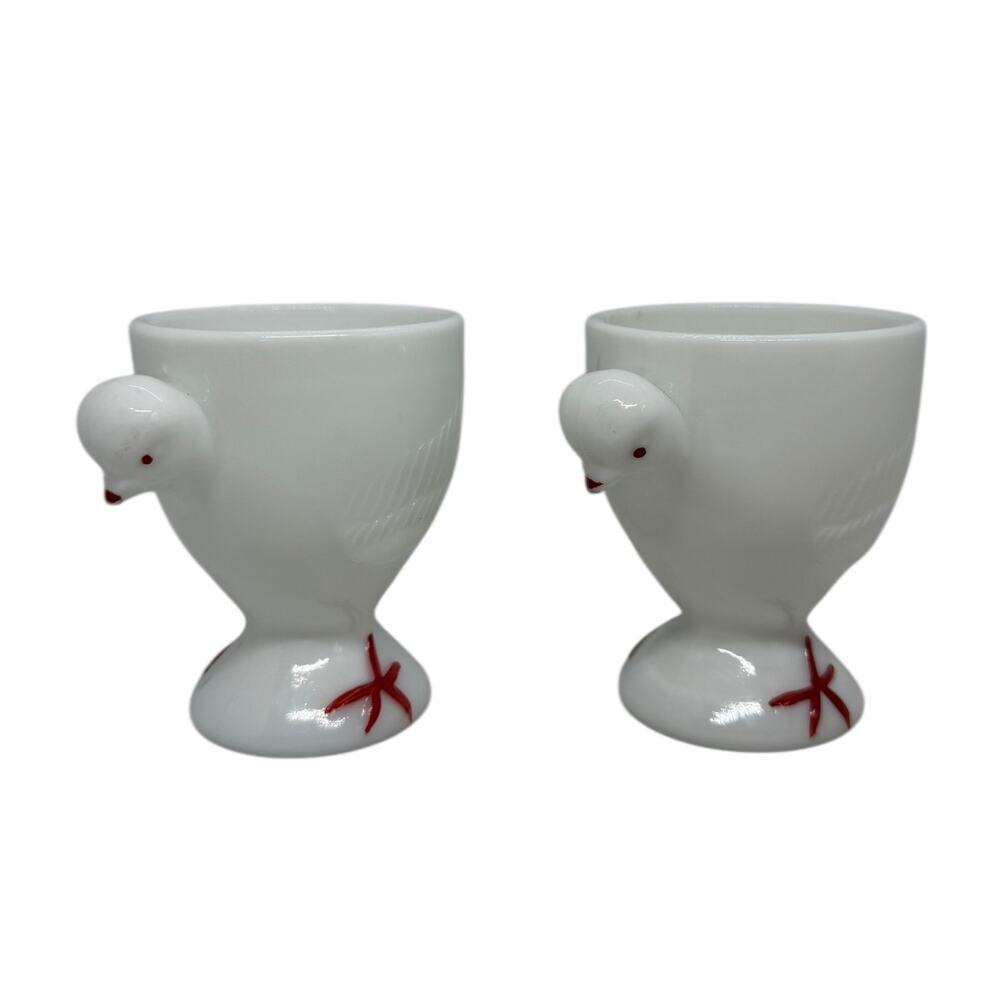 1950's Westmoreland Milk Glass Chick Design Egg Cups - A Pair